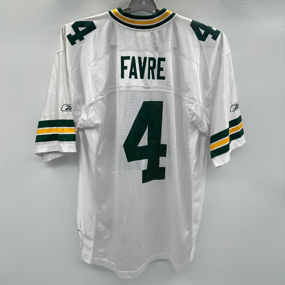 Vintage Reebok Green Bay Packers Brett Favre 4 NFL Jersey White Mens Large 
Y2K